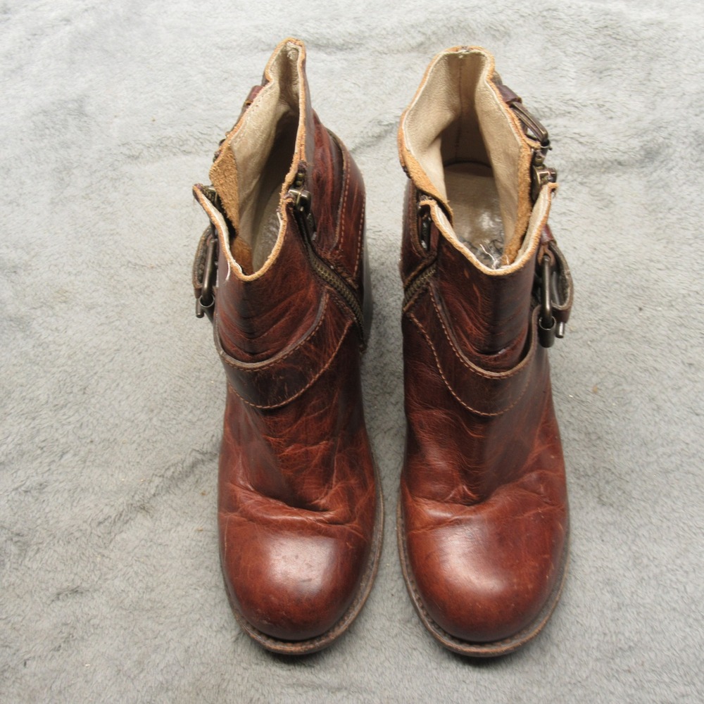 Freebird Bolo Women Boots 7 Brown Leather Dual Buckle Ankle Zip Heel Platform - Picture 2 of 15